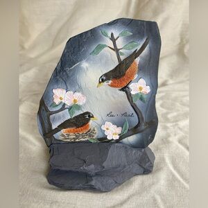 Bay of Life Reflections Hand Painted Robin Pair  Art On Slate 5x4.25” Signed